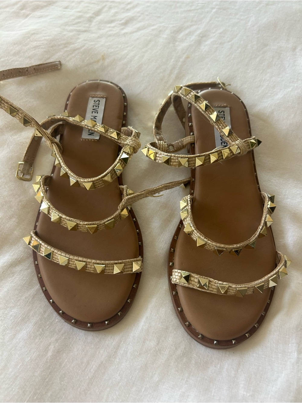 ** Brand New - Steve Madden Gold Pyramid-Stud Gladiator Sandals